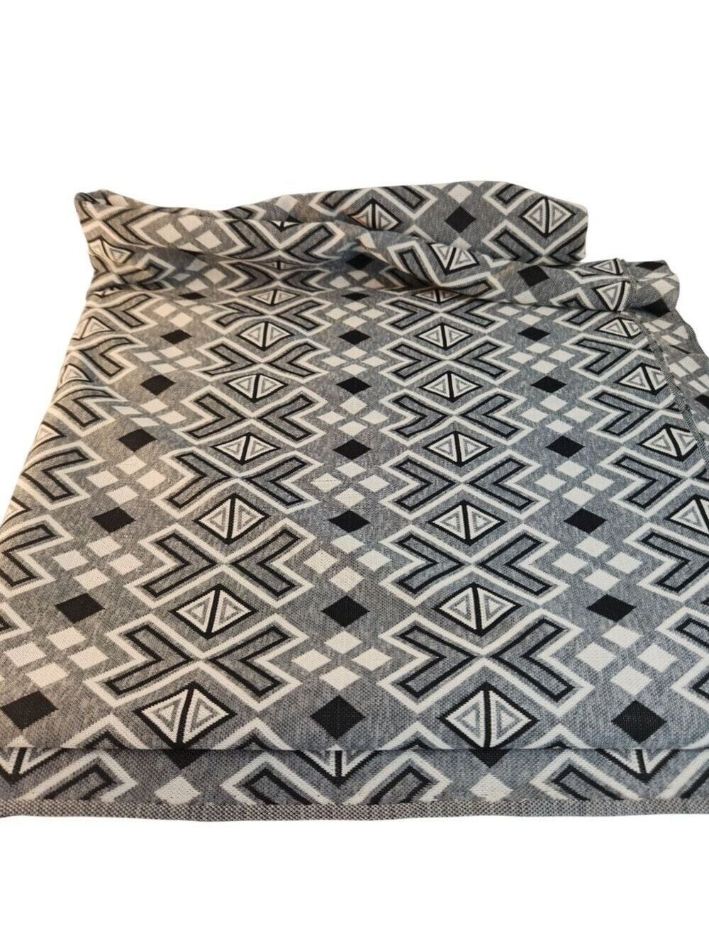 Geometric Print Vintage Polyester Fabric Black & White Tribal Aztec Pattern Sewi